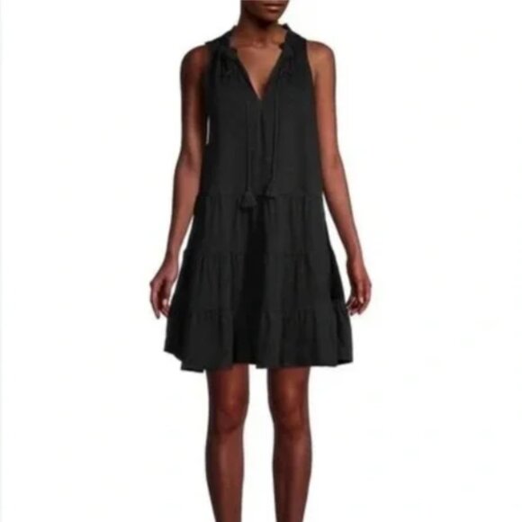 Max Studio Black‎ Boho Tassel Tie Tiered Sleeveless Dress Size Medium NWOT - Picture 1 of 12